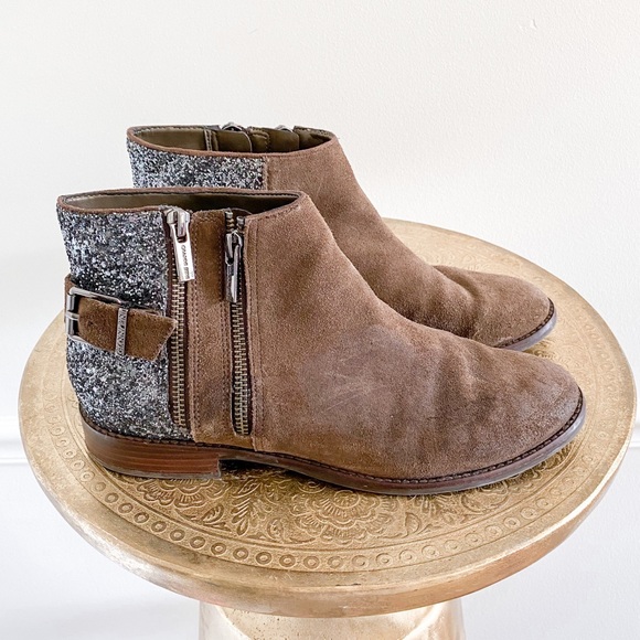Gianni Bini Shoes - Gianni Bini Brown Silver Glitter Ankle Booties